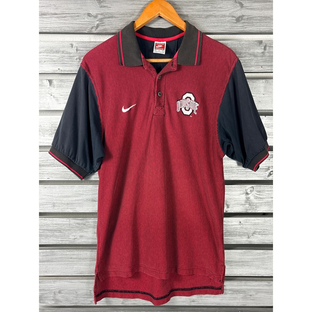 Nike Team Sports Ohio State Buckeyes Polo Shirt Mens Small Red Black Vintage 90s